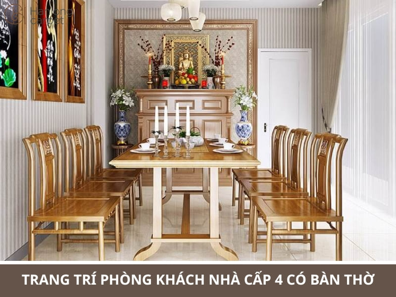 Trang trí phòng khách nhà cấp 4 có bàn thờ