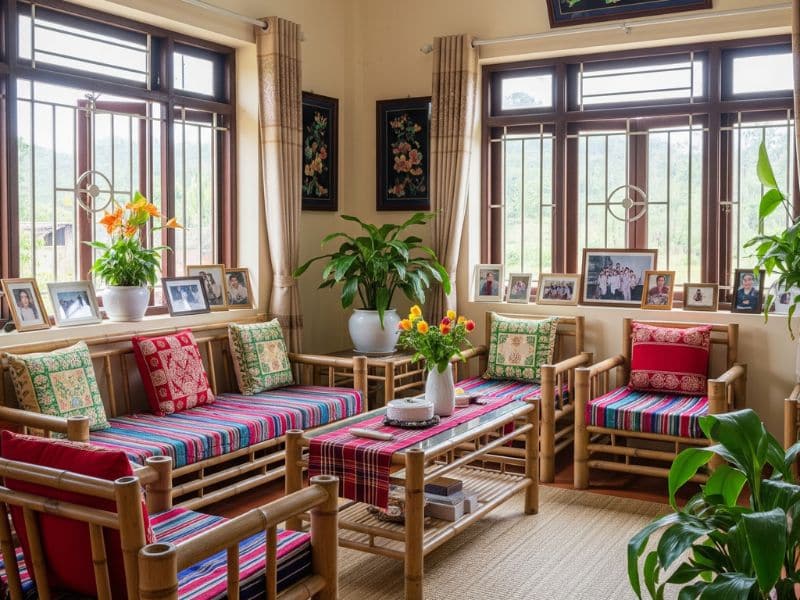 Trang trí phòng khách nhà cấp 4 nông thôn