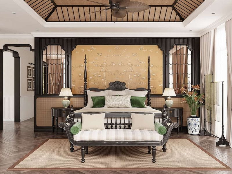 thiết kế phòng ngủ phong cách indochine