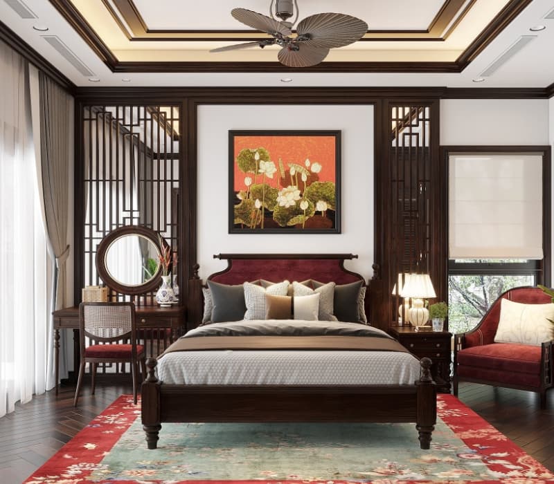 thiết kế phòng ngủ phong cách indochine
