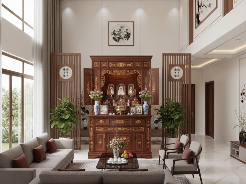 Cách bố trí phòng thờ trong phòng khách