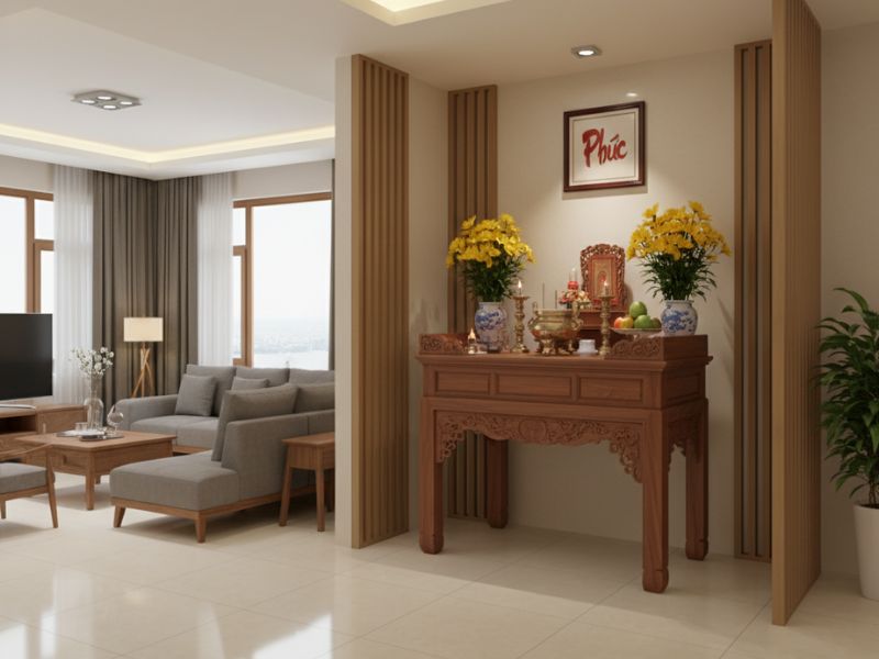 Cách bố trí phòng thờ trong phòng khách