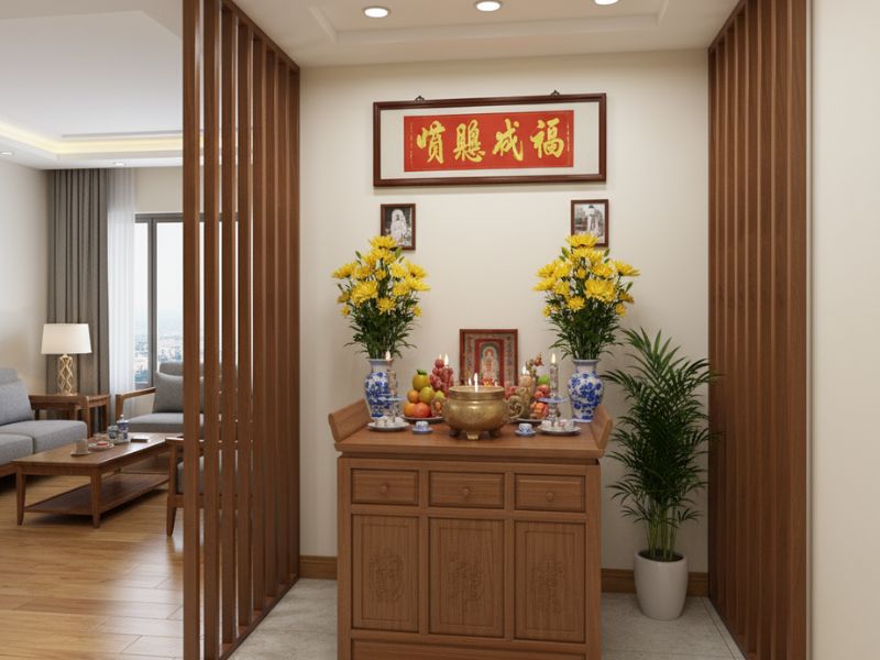 Cách bố trí phòng thờ trong phòng khách