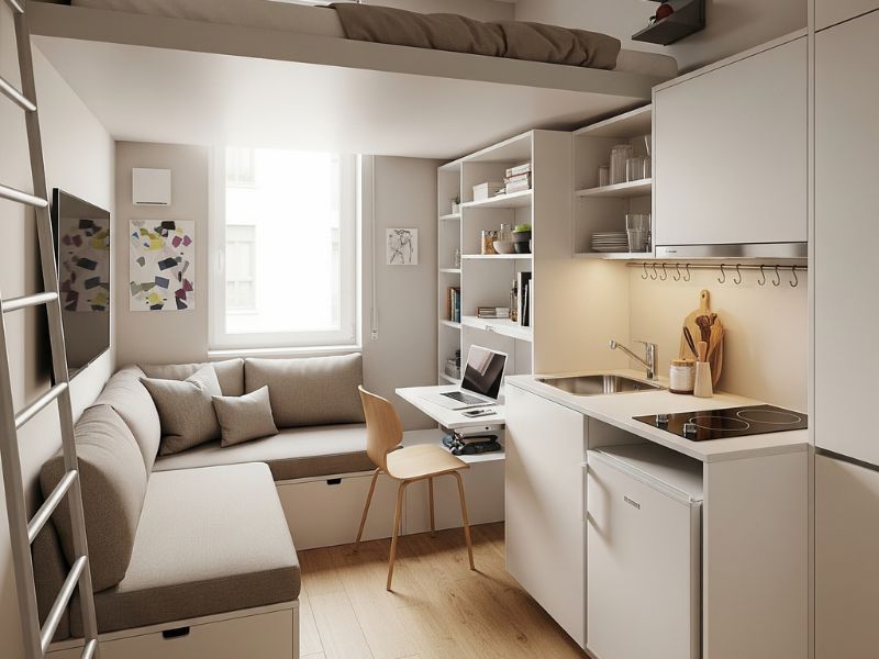 Thiết kế phòng trọ 12m2 có gác lửng