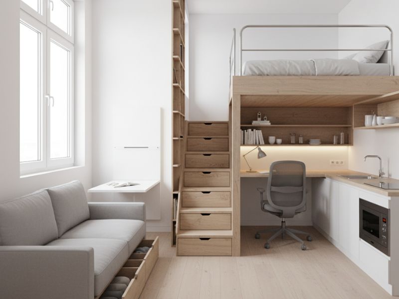 Thiết kế phòng trọ 12m2 có gác lửng