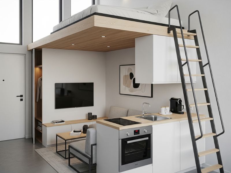 Thiết kế phòng trọ 12m2 có gác lửng