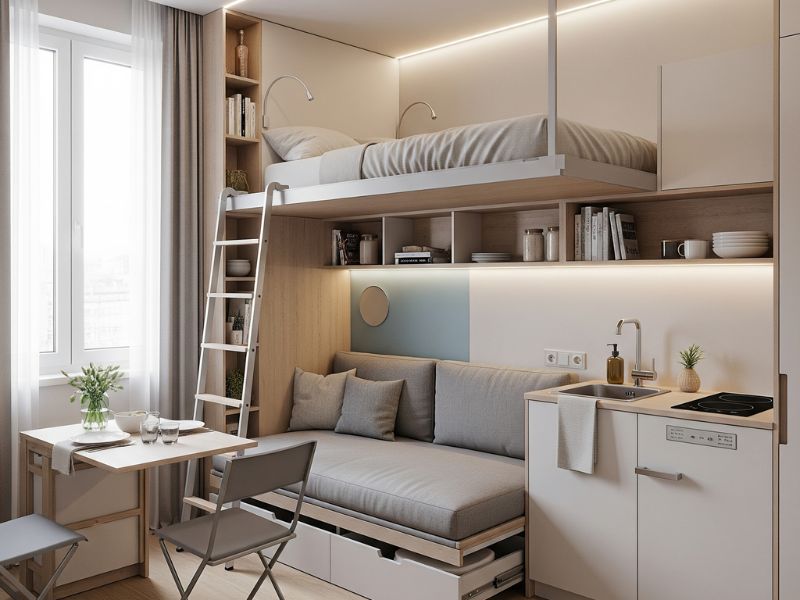 Thiết kế phòng trọ 12m2 có gác lửng