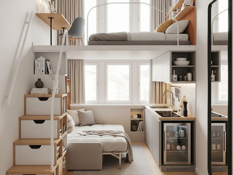 Thiết kế phòng trọ 12m2 có gác lửng