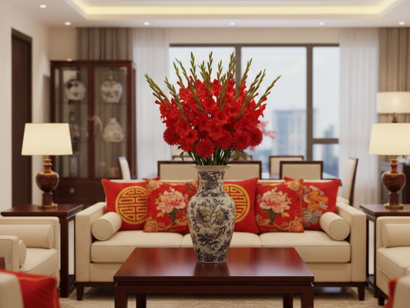 Decor phòng khách Tết