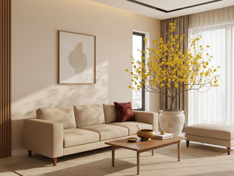 Decor phòng khách Tết