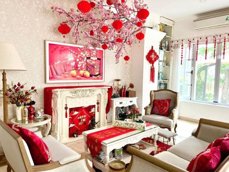 Decor phòng khách Tết