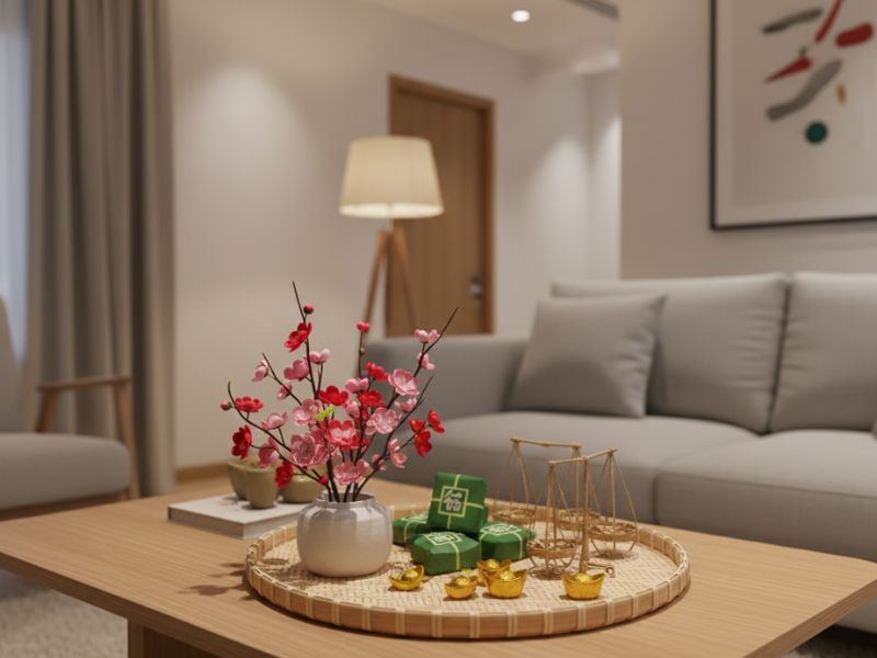 Decor phòng khách Tết