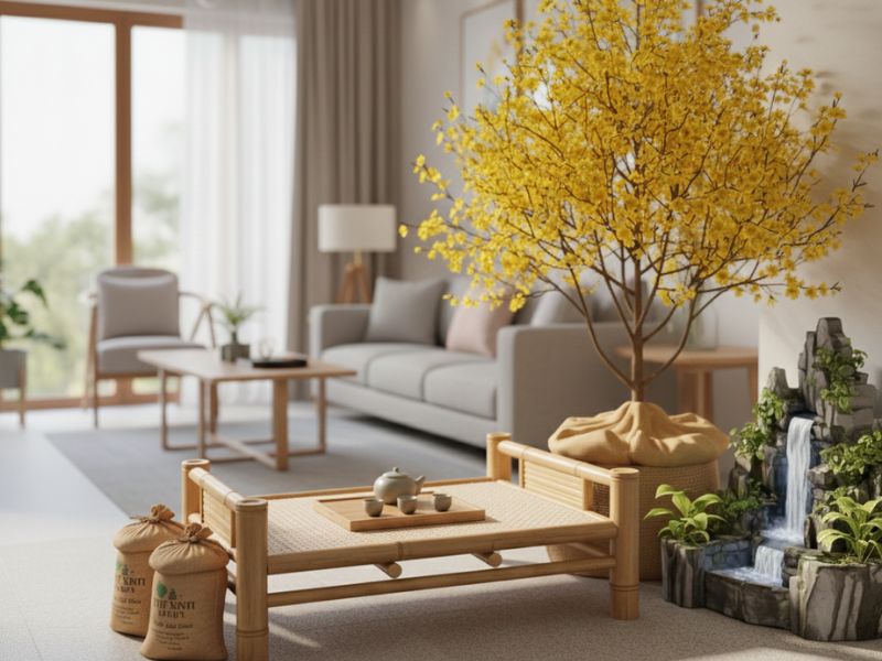 Decor phòng khách Tết