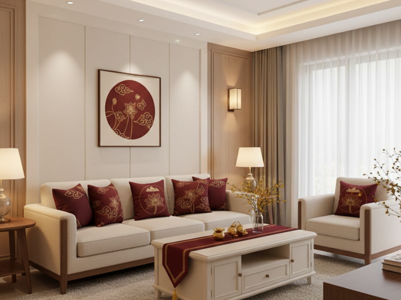 Decor phòng khách Tết