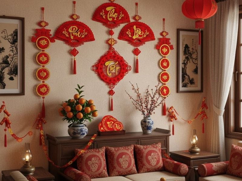 Decor phòng khách Tết