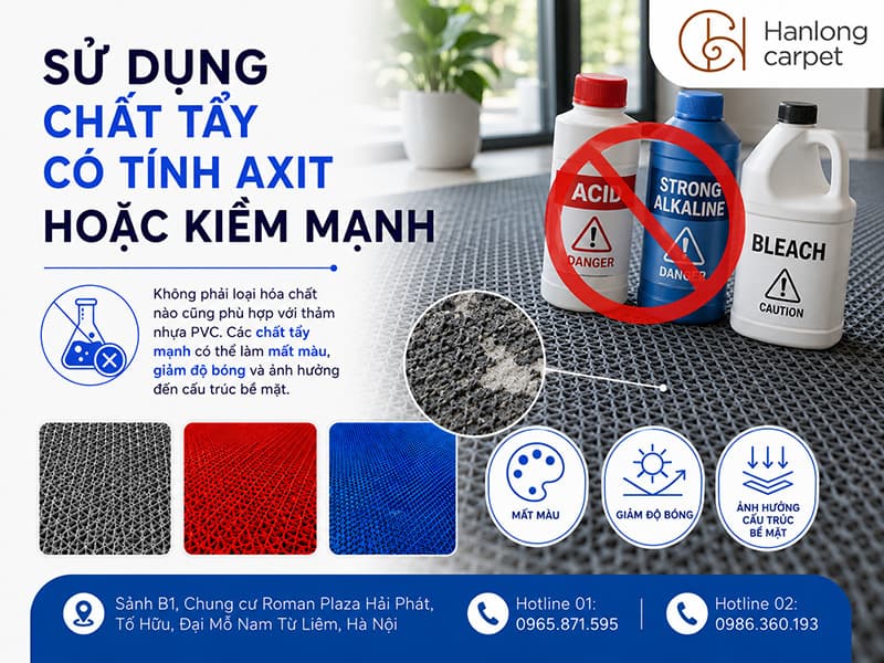 Sử dụng chất tẩy có tính axit hoặc kiềm mạnh