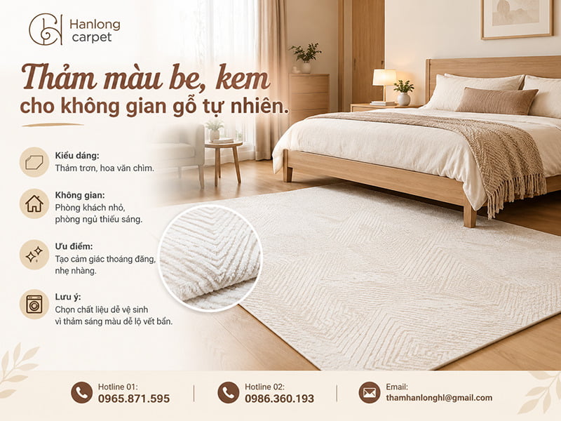 Thảm màu be, kem cho không gian gỗ tự nhiên