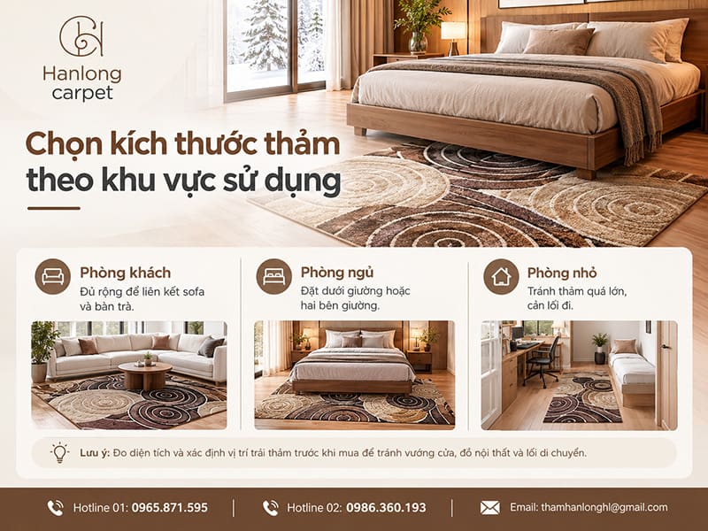 Chọn kích thước thảm theo khu vực sử dụng