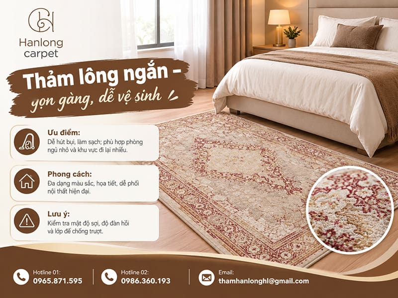 Thảm lông ngắn – gọn gàng, dễ vệ sinh