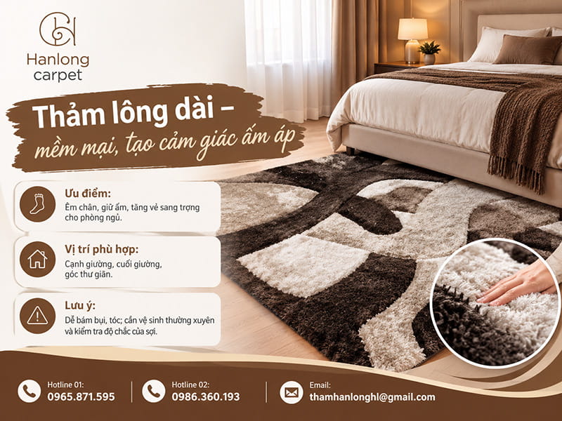 Thảm lông dài – mềm mại, tạo cảm giác ấm áp