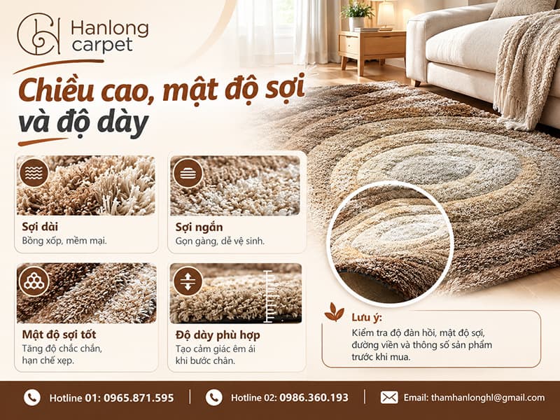 Chiều cao, mật độ sợi và độ dày