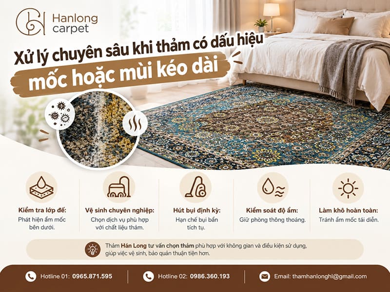 Xử lý chuyên sâu khi thảm có dấu hiệu mốc hoặc mùi kéo dài