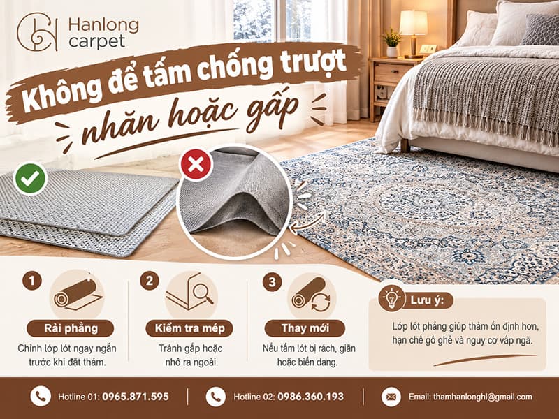 Không để tấm chống trượt nhăn hoặc gấp