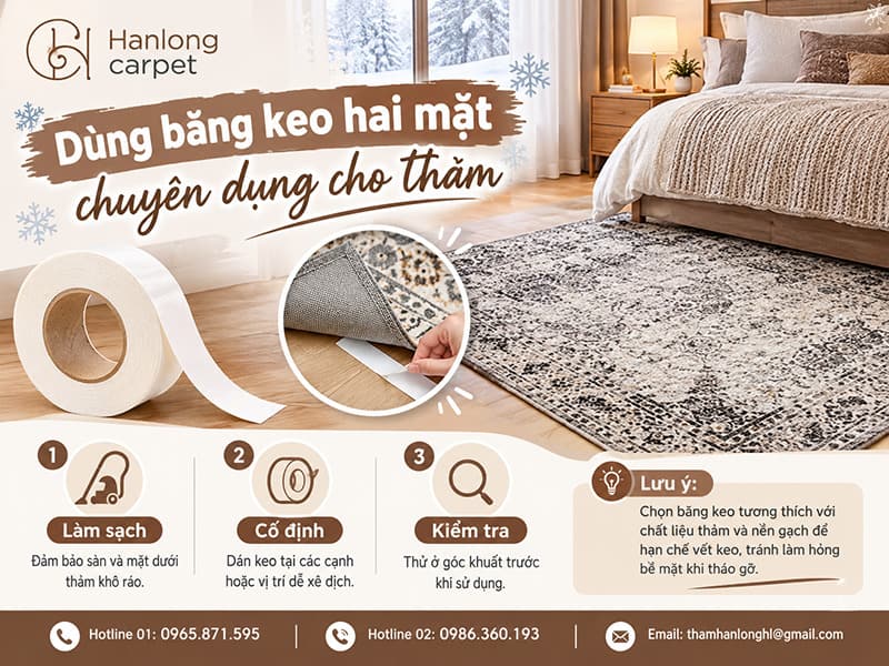 Dùng băng keo hai mặt chuyên dụng cho thảm