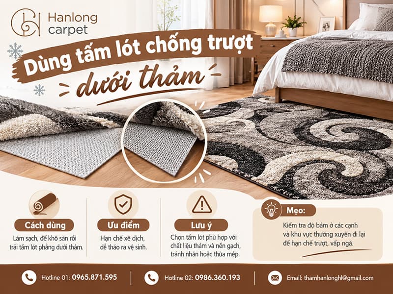 Dùng tấm lót chống trượt dưới thảm
